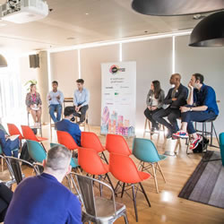 A group of students and myself watching the tech panel at the LGBT Leaders event.