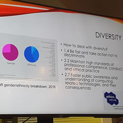 A slide from the ethics talk showing the appalling diversity statistics in the technology industry.